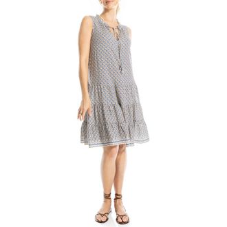 Max Studio Floral Split Neck Tiered Dress in Ecru/Denim Florette at Nordstrom Rack, Size X-Small