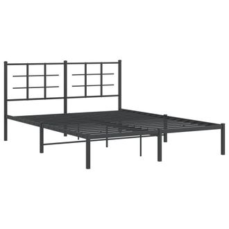 Berkfield Home Metal Bed Frame without Mattress with Headboard Black 150x200cm | Size: 150x200 cm