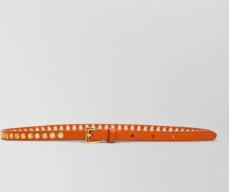 Prada leather skinny eyelet belt