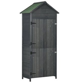 OUTSUNNY Wooden Garden Shed Outdoor Shelves Utility Tool Storage Cabinet Grey | TJ Hughes