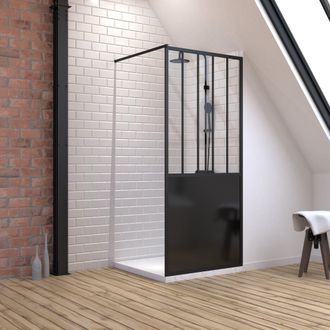 Aurlane Ducha Italiana Con Plato De Ducha Blanco 90x90 + Panel Tipo Atelier 90 Cm
