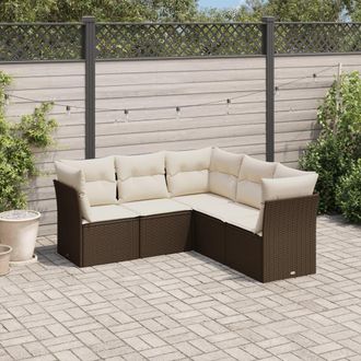 vidaXL Vidaxl - Set Comedor De Jard&iacute;n 5 Piezas Y Cojines Rat&aacute;n Sint&eacute;tico Marr&oacute;n
