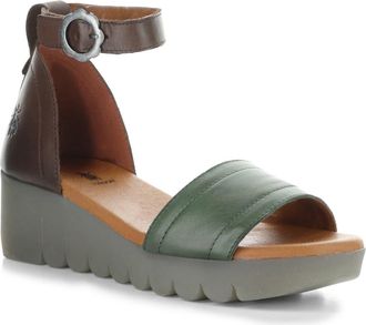 FLY London Voik Ankle Strap Platform Wedge Sandal in Green/Brown at Nordstrom, Size 10-10.5Us