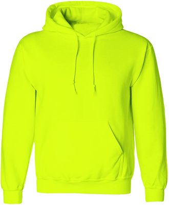 Generic Mens Pullover Hoodie Sweatshirt - Adult Plain Hooded Fleece Hoody with Pockets - Safety Yellow - Large