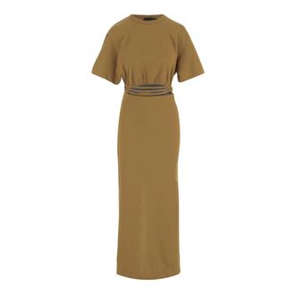 Pinko Katoenen Jurk met Cut-out Detail - Dames - Casual kleedjes - Beige - M - Katoen - Kleedjes
