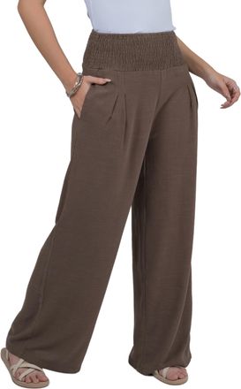 Lofbaz Women Linen Palazzo Wide Leg Pants Flowy Lounge Casual High Waist Trousers Summer Beach Boho Long Pant with Pockets Brown 2XL