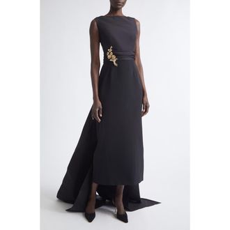 Carolina Herrera Back Bow Silk Faille & Viscose Column Dress in Black at Nordstrom, Size 10