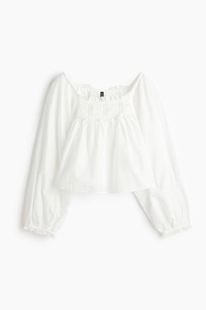 H&M Baumwollbluse mit Spitzenbesatz - Weiss