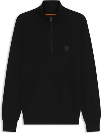 BOSS Cotton-cashmere zip-neck sweater with logo patch