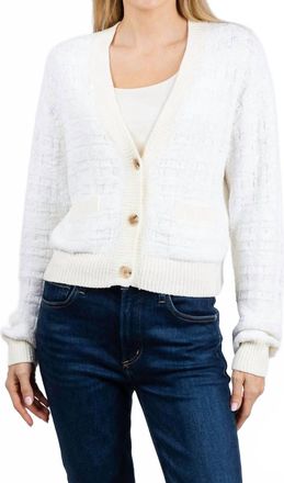 White + Warren Textured Boucle Cardigan In Ivory Tonal