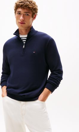 Tommy Hilfiger Troyer TOMMY HILFIGER ESSENTIAL COTTON ZIP MOCK, Herren, Gr. XL, blau (desert sky), Strick, Obermaterial: 100% Baumwolle, regular fit, Pullover Troyer