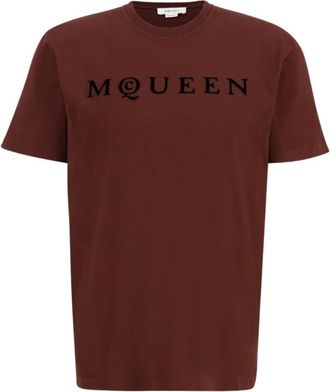 Alexander McQueen Flocked Logo T-Shirt - Heren - T-shirts - Bruin - S - Katoen - Tops