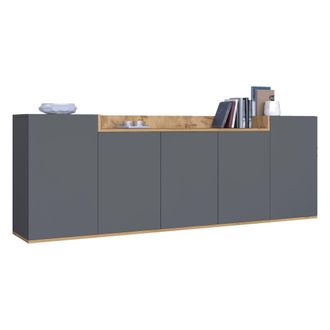 Dmora Aparador Cordele, Alacena 7 Estantes, Apertura Batiente Made In Italy, 5 Puertas, 200x35x70h Cm Negro Antracita