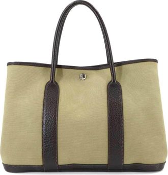 Herm&egrave;s Brown Khaki Buffle Skipper Leather Toile Officier Handbag Tote Bag (Pre-Owned)