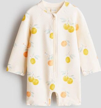 H&M Upf 50 Swimsuit in Light Beige/lemons at Nordstrom, Size 9-12M