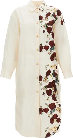 Khaite Midi-Length Botanical Floral Dress with A-Line Silhouette