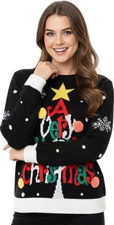Janisramone Christmas Jumpers for Women UK, Reindeer 3D Pom Pom Rudolph Xmas Knitted Crewneck Ugly Sweater, Novelty Unisex Christmas Jumpers for Women, Red Long S