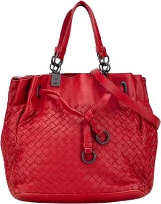 Bottega Veneta Pre-owned Bucket Bags, female, Red, Size: ONE SIZE Pre-owned Woven Nappa Bucket Bag