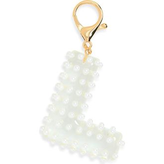 Leith Faux Pearl Initial Bag Charm in L- Clear- White- Gold at Nordstrom Rack