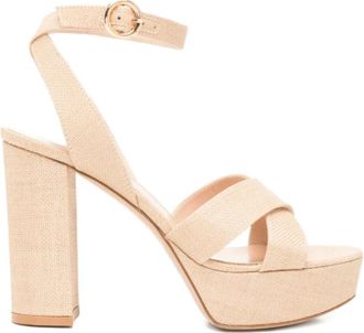 Gianvito Rossi Criss-cross Platform Sandalen - Dames - Sandalen met hakken - Beige - 39 EU - Leer - Schoenen