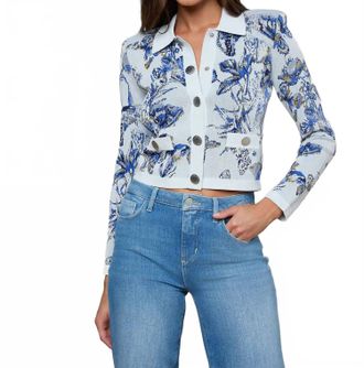 L'agence Osiris Cardigan In Grey Multi Watercolor Butterfly Jacquard
