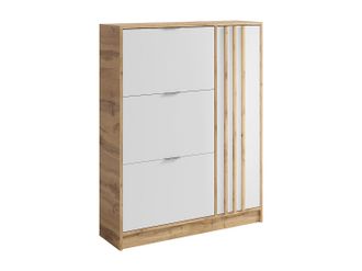 Vente-Unique Zapatero con 1 puerta y 3 compartimentos abatibles - Natural y Blanco - JANAKIA