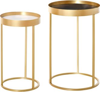 HOMCOM Nesting Coffee Tables Set Of 2 Modern Gold End Tables Home Office | TJ Hughes