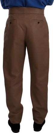 Dolce & Gabbana Mens Brown Leather Tapered High Waist Pants