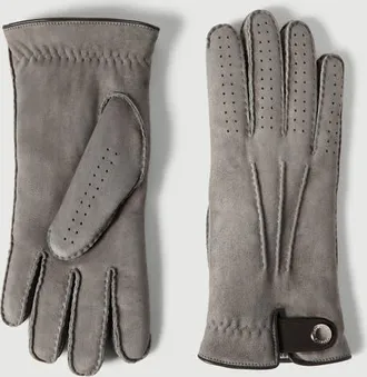 Brunello Cucinelli Suede shearling gloves in Medium Grey at Nordstrom, Size Xx-Large