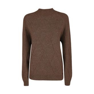 Yes-Zee Turtlenecks, female, Brown, Size: XL Embroidered crew neck sweater for women