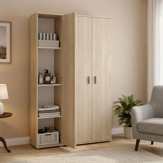 Dmora Armario Multiuso Grande Casciano, 9 Estantes, Modular, 3 Puertas, 100x190h Cm Marr&oacute;n Roble