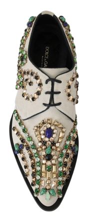 Dolce & Gabbana Womens White Suede Crystal Dress Broque Shoes