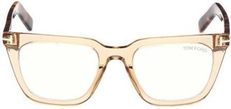 Tom Ford 50mm Square Blue Light Blocking Glasses in Beige /Blonde Havana /T Logo at Nordstrom