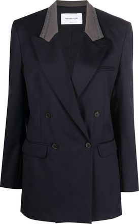 Fabiana Filippi contrast-collar double-breasted blazer - women - Acetate/Polyester/Cotton/Merino - 48 - Blue
