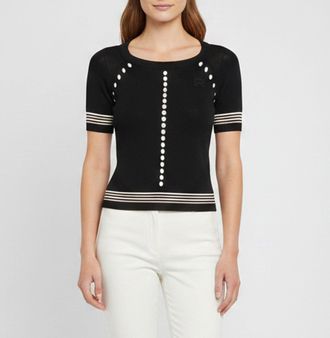Rochas Black Logo Detail Rib Knit Cut Out Top