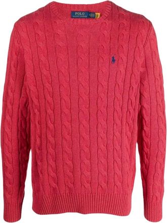 Polo Ralph Lauren Kabelgebreide Trui met Ronde Hals - Heren - Ronde hals truien - Rood - S - Katoen - Truien & Vesten