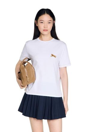 Sandro Horse embroidery cotton T-shirt in White at Nordstrom, Size X-Small