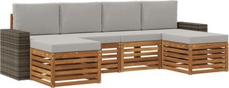 vidaXL Conjunto De Sof&aacute;s De Exterior 6 Uds. Natural Y Gris Claro Vidaxl