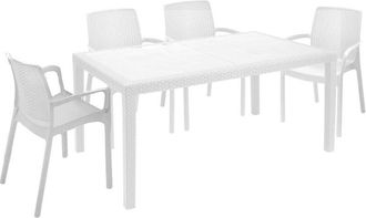 Dmora Conjunto De Sal&oacute;n Para Exterior Tarquinia, Conjunto Para Exterior E Interior, Mesa Rectangular Fija Con 4 Sillas, Fabricado En Italia, Color Antracita