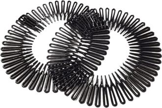 Generic Stretch Hair Comb 2 Zig Zag Flexible Plastic Circle Comb Full Circular Tooth Headbands Sports Hair Accessories, Sports Hair Accessories, Black 2Pcs Fa
