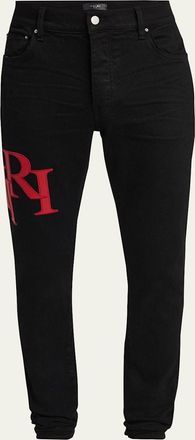 Amiri Mens Staggered Leather Logo Skinny Jeans