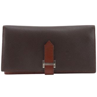 Herm&egrave;s Bicolor Brown Epsom Leather Long Wallet (Bi-Fold) (Pre-Owned)