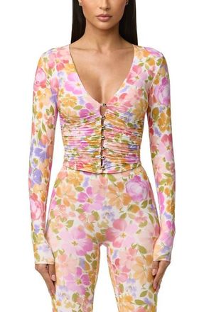 Naked Wardrobe Print Front Button Stretch Top in Blush Bloom at Nordstrom, Size X-Small