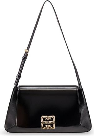 Givenchy Tassen, Dames, Zwart, ONE Size, Leer, Zwarte schoudertas met drukknoopsluiting