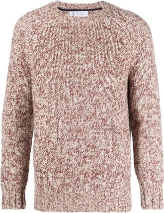 Brunello Cucinelli Marled Red Crewneck Knit Sweater, Brand Size 52 (US Size 42)