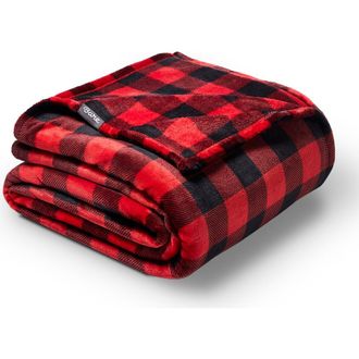 Bare Home Microplush Fleece Blanket in Buffalo Plaid - Red/black at Nordstrom, Size King