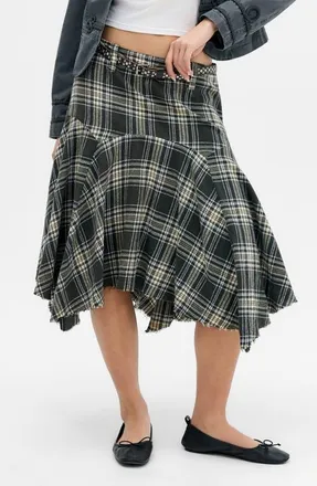 BDG Basque Check Cotton Midi Skirt in Grey Check at Nordstrom, Size X-Small