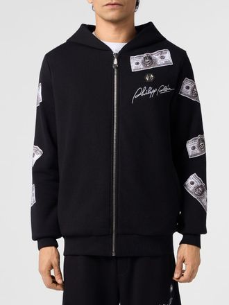 Philipp Plein Zipped Cotton Hoodie with Graphic Print and Logo