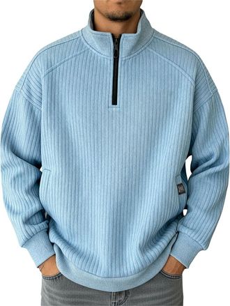 Generic Quarter Zip Jumper Men Work Regular Fit Winter Warm 1/4 Zip Jumper Mens Fleece Lined Thermal Sweatshirts Long Sleeve Collar Golf Jumpers Tops UK Casua