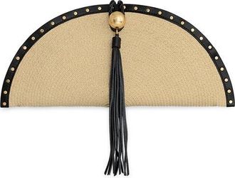 Rebecca Minkoff Half Moon Studded Straw Clutch in Light Natural/Black at Nordstrom